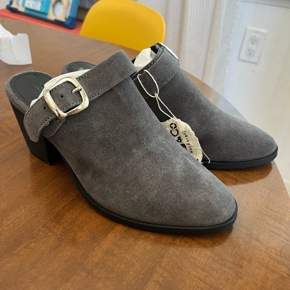 Rag & Co TARRAH Grey Stacked Heel Mules With Adjustable Buckle - Picture 3 of 8